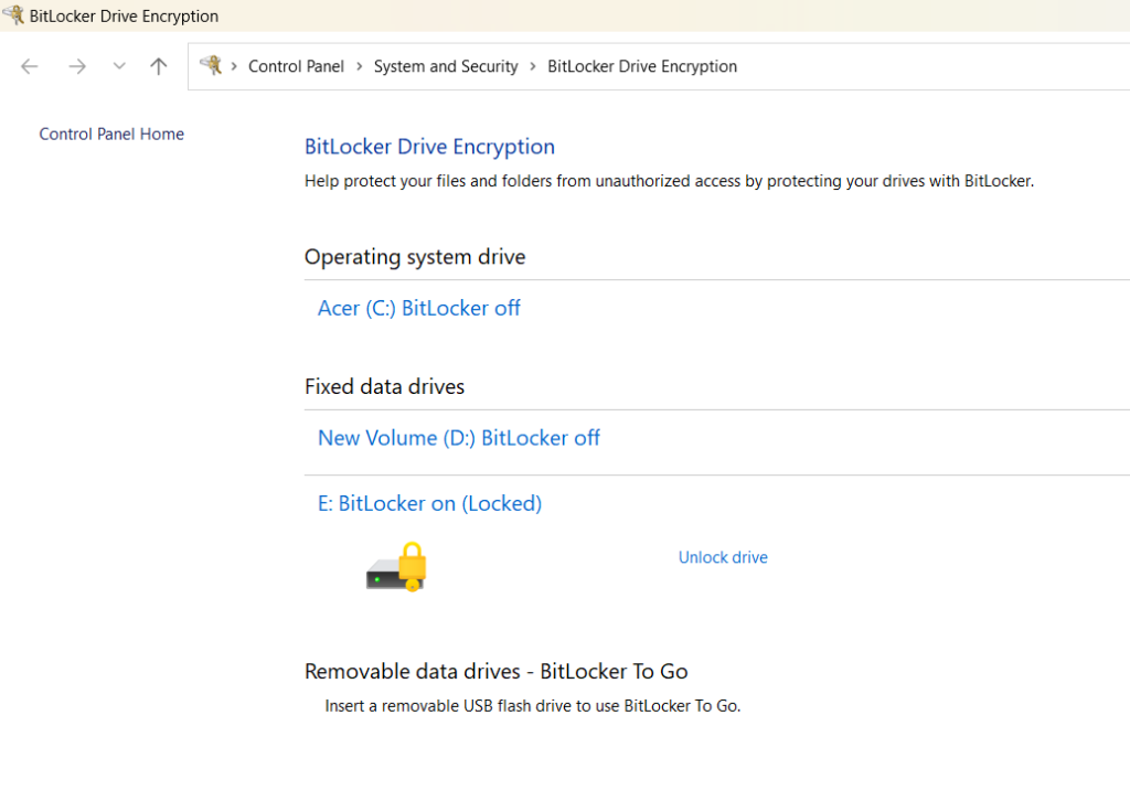 Unlock Bitlocker - Bitlocker manager - 