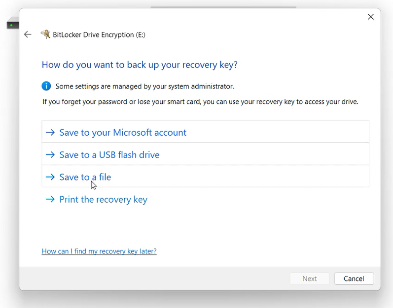 How do you want to back up your recover key - How to enable BitLocker in Windows 10/11