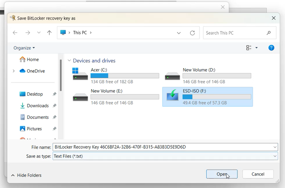 Saving Bit Locker Recovery key in pendrive - How to enable BitLocker in Windows 11