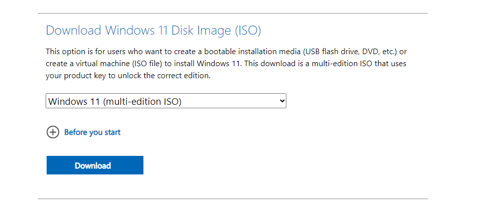 Choose "Windows 11 (multi-edition ISO)" from the available options.