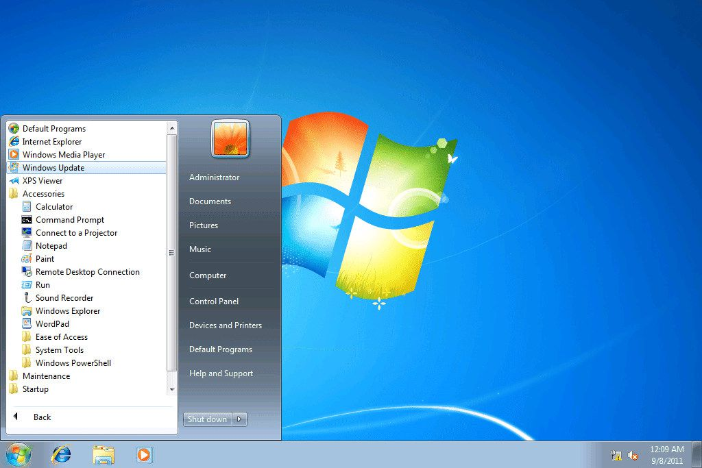 A screenshot of Windows 7, which bridged the gap between the classic Windows feel and modern computing needs.