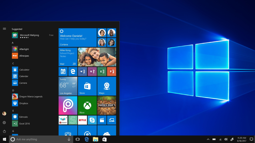 A screenshot of Windows 8, which emphasized touchscreen capabilities and introduced a new Start screen