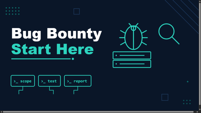 Bug Bounty: Start Here — illustration with a bug icon, magnifying glass and server rack