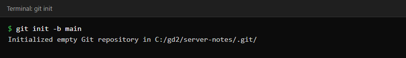 Terminal showing git init -b main printing Initialized empty Git repository